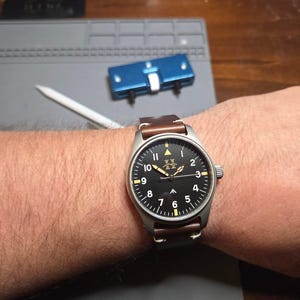 Handmade Quartz Field Watch | Titanium Case | Leather Band | Men's Aviation Watch | Hill Timepieces "Titanwing" image 2