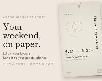 Wedding Weekend Itinerary Template for Phone, Editable Destination Guest Schedule, Minimalist