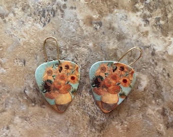 Van Gogh Sunflowers Guitar Pick Earrings