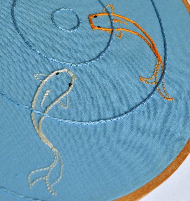 Embroidered Hoop Art Fish Decoration Rippled Koi Pond