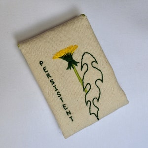 Persistent Dandelion Coin Purse, Embroidered Pouch, Canvas Change Pouch