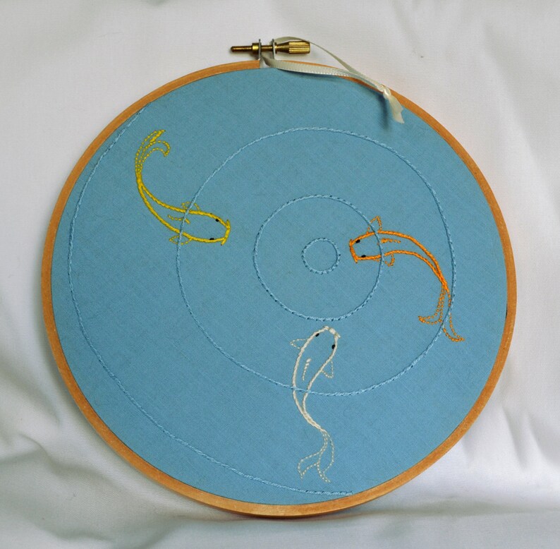 Embroidered Hoop Art Fish Decoration Rippled Koi Pond