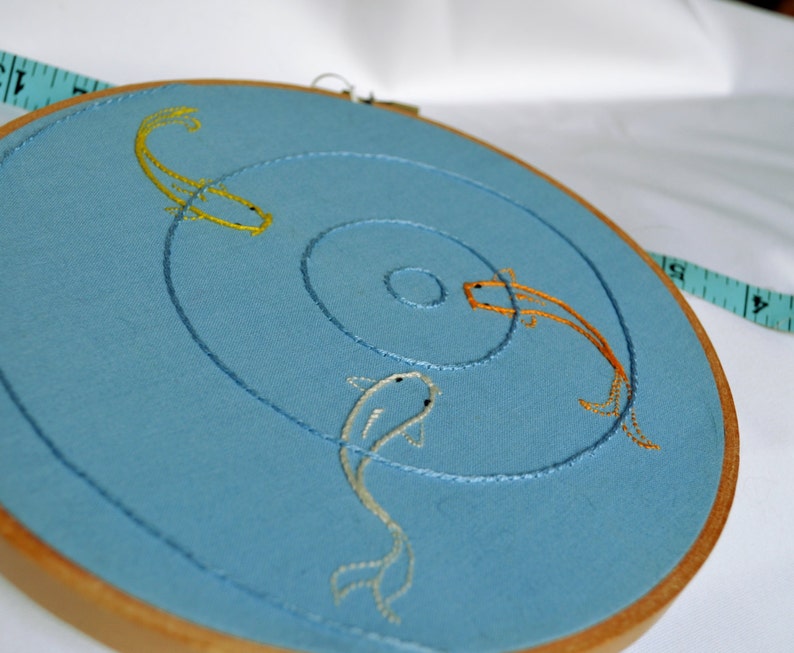 Embroidered Hoop Art Fish Decoration Rippled Koi Pond