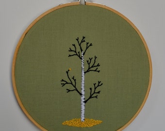 Autumn Embroidery, Tree Hoop Embroidery, Birch Tree in Fall Wall Art