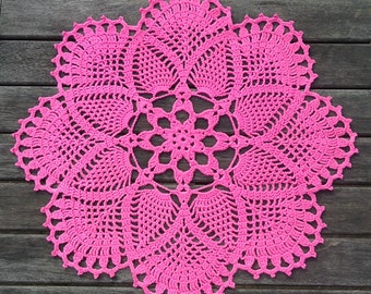 Pink crochet doily, 18 inch