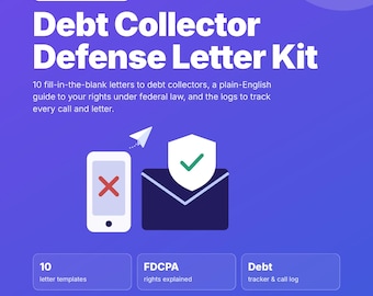 Debt Collector Defense Letter Kit: 10 Debt Validation & Dispute Letter Templates, Cease and Desist, Settlement Offer | Printable PDF