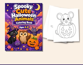 Spooky Cute Halloween Animals Coloring Book | 20 Printable Kids Coloring Pages | Ages 4-8 | US Letter & A4 PDF | Instant Download