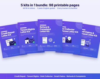 Letter Template Bundle: Credit Repair, Tenant, Debt Collector, Small Claims & Refund Complaint Letter Kits, 46 Printable Letters | PDF