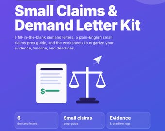 Small Claims & Demand Letter Kit: 6 Demand Letter Templates, Security Deposit, Unpaid Invoice, Small Claims Court Prep | Printable PDF
