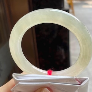 Natural jade Grade A bangle icy yellow Round jadeite bangle for women men 56mm