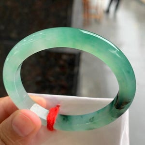 Natural jade Grade A bangle ice green floating Round jadeite bangle for women men 57mm