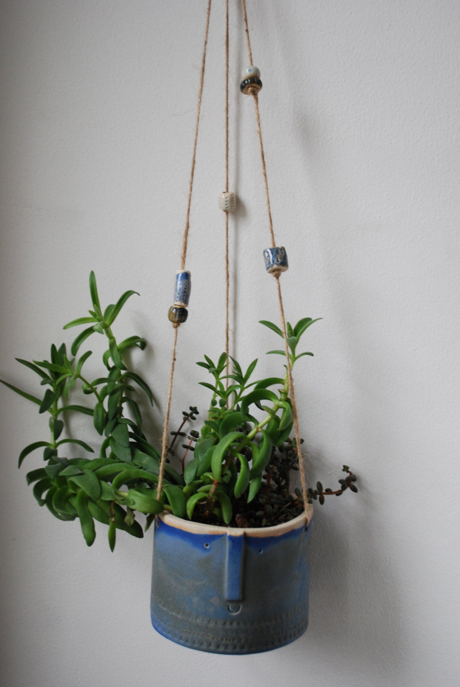 Large handmade ceramic hanging pot with beads Etsy