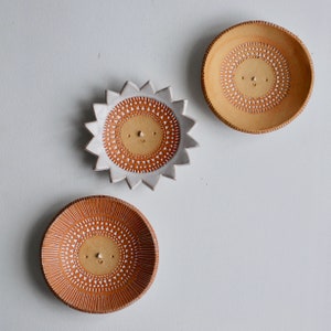 Sun face handmade ceramic ring // trinket dish // textured clay white glaze image 5