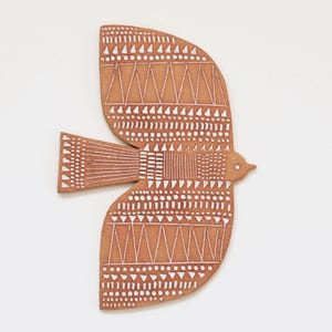 Ceramic Wall Tile hanging ornament // Patterned Flying Bird  //  No.6