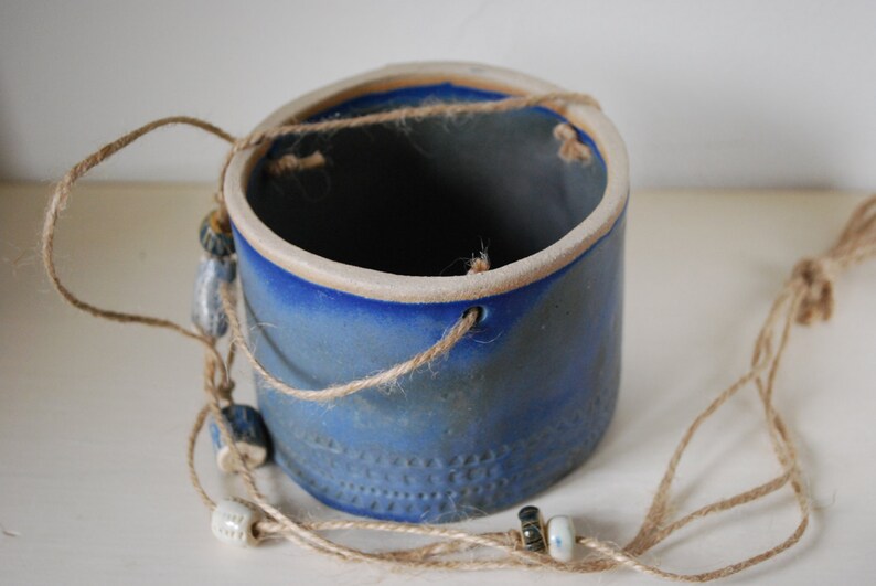 Large handmade ceramic hanging pot with beads Etsy