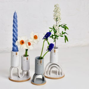 Double wavey ceramic candle holder or mini vase with face // White glaze image 5