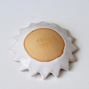 Sun face handmade ceramic ring // trinket dish // textured clay white glaze image 4