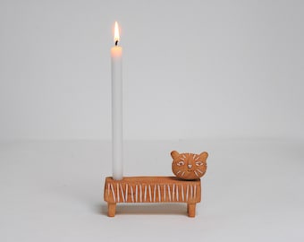 Castiçais Long Cat // listra gengibre + branca