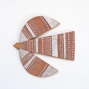 Patterned Bird Wall Tile //Bird in Flight // Buff clay wall hanging ornament
