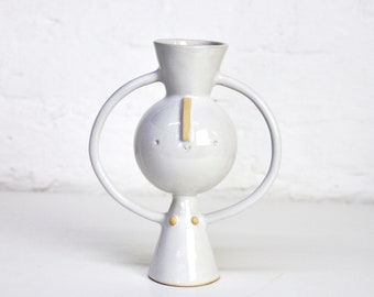 Flora - lady flower vase with face and arms // shiny white glaze