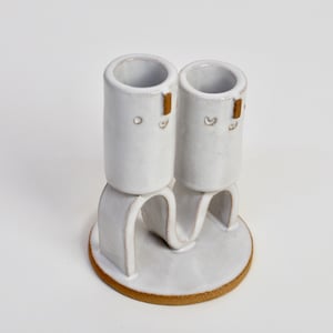 Double wavey ceramic candle holder or mini vase with face // White glaze image 7