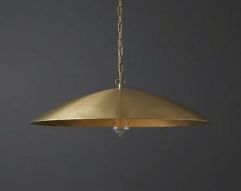 Lampadario a sospensione grande in ottone / Lampada a cupola moderna, lampadario di metà secolo