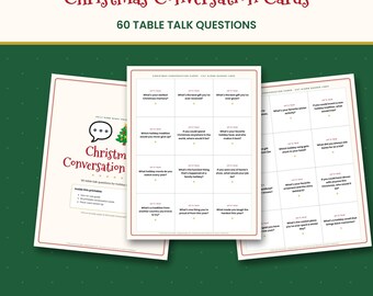 Christmas Conversation Starter Cards, 60 Holiday Table Talk Questions, Family Dinner & Party Icebreaker Game, Printable PDF