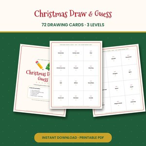 Christmas Drawing Game, 72 Draw & Guess Cards in 3 Levels, Holiday Party Game for Kids, Family and Classroom, Printable PDF image 1