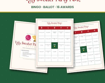 Ugly Sweater Party Games & Awards Printable, Ugly Sweater Bingo, Voting Ballot and 16 Certificates, Christmas Contest Kit, PDF