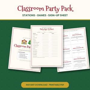 Christmas Classroom Party Pack, Class Party Games, Stations, I Spy, Roll a Snowman & Sign Up Sheet, Teacher Printable PDF image 1