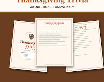 Thanksgiving Trivia Game Printable, 30 Questions with Answer Key, Friendsgiving Party Game for Family & Kids, Instant Download PDF