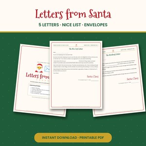 Letter from Santa Printable, 5 Santa Letter Templates, Nice List Certificate & North Pole Envelope Labels, Christmas Eve PDF image 1