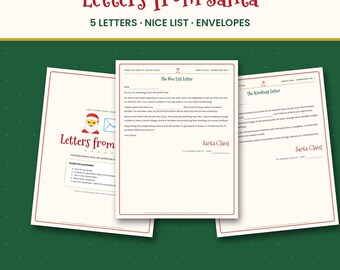 Letter from Santa Printable, 5 Santa Letter Templates, Nice List Certificate & North Pole Envelope Labels, Christmas Eve PDF