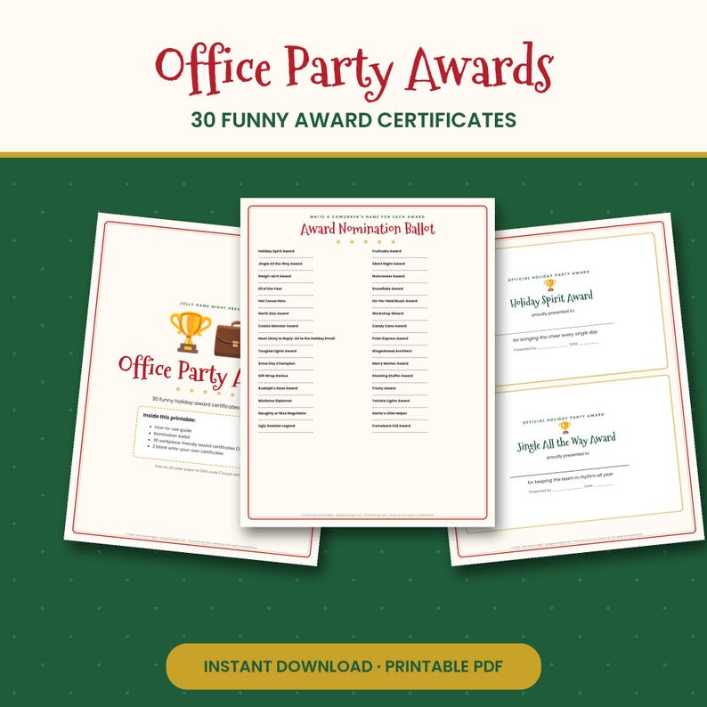 Office Christmas Party Awards, 30 Funny Holiday Award Certificates & Ballot, Employee Recognition, Team Party Printable PDF image 1