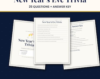 New Years Eve Trivia Game Printable, 25 Questions with Answer Key, NYE Party Game for Adults & Family, Instant Download PDF