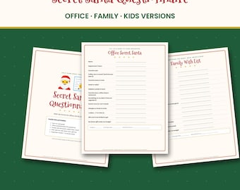 Secret Santa Questionnaire Printable, Office, Family & Kids Wish List Forms, Gift Exchange Survey, Christmas Party PDF Download