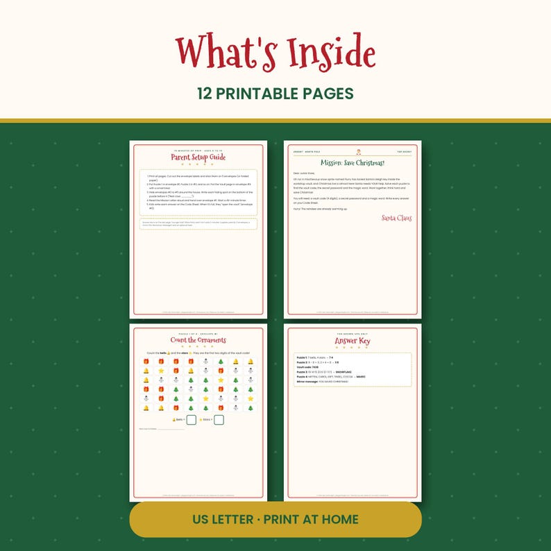 Kids Christmas Escape Room Printable, Save Christmas Puzzle Game for Ages 6 to 10, Family & Classroom Holiday Activity, PDF image 2