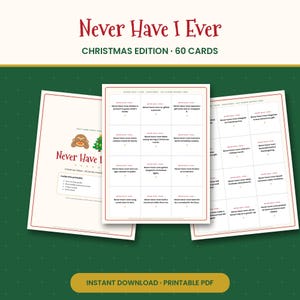 Never Have I Ever Christmas Edition, 60 Printable Cards, Family Friendly Holiday Party Game for Teens, Adults & Office, PDF