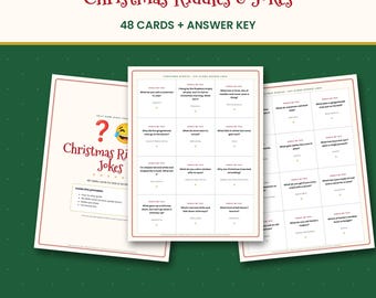 Christmas Riddles for Kids, 48 Printable Riddle and Joke Cards with Answer Key, Classroom & Family Holiday Game, Lunchbox PDF