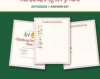 Christmas Song Emoji Game, Guess the Holiday Song Printable Quiz with Answer Key, Family & Office Christmas Party Game, PDF