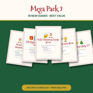 Christmas Party Game Night Mega Pack 2, 19 Printable Holiday Games Bundle, Secret Santa, Left Right & Escape Room, PDF