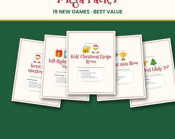 Christmas Party Game Night Mega Pack 2, 19 Printable Holiday Games Bundle, Secret Santa, Left Right & Escape Room, PDF