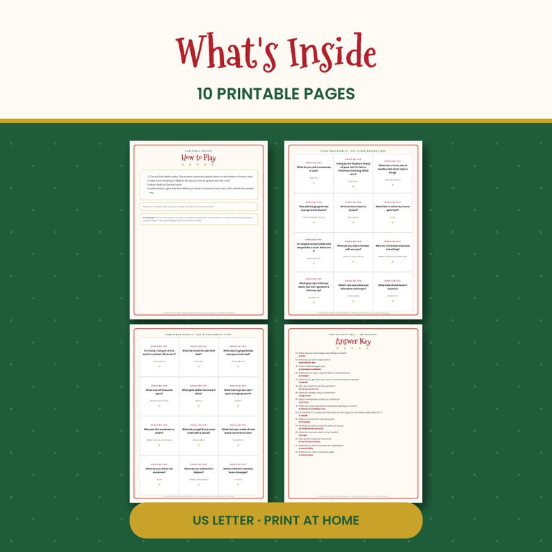 Christmas Riddles for Kids, 48 Printable Riddle and Joke Cards with Answer Key, Classroom & Family Holiday Game, Lunchbox PDF image 2