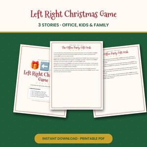 Kerstspel Links Rechts, 3 cadeautjesverhalen voor op kantoor, kinderen en familie, cadeautjesruilspel (printbaar PDF-bestand) afbeelding 1