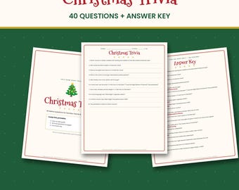 Christmas Trivia Game Printable, 40 Questions with Answer Key, Holiday Party Game for Family, Office & Kids, Instant Download PDF