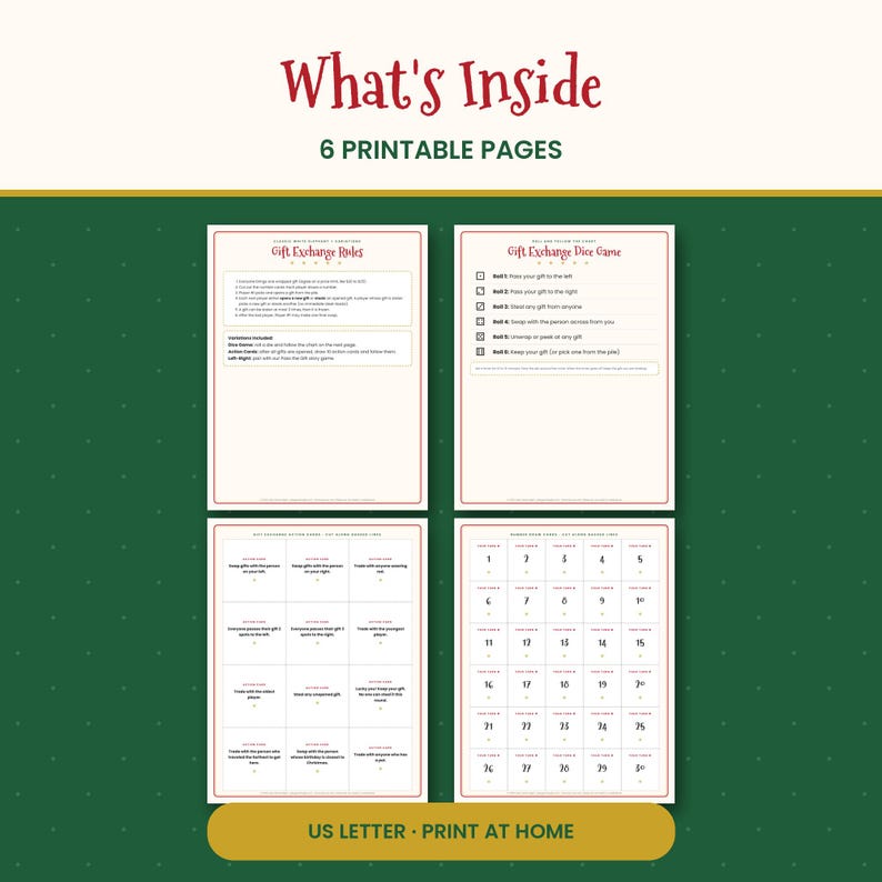 White Elephant Gift Exchange Game Printable, Rules, Dice Game & Action Cards, Christmas Party Game for Office and Family, PDF image 2