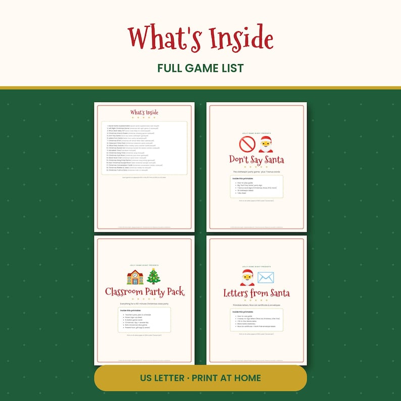 Megapakket 2 met 19 printbare kerstspelletjes, waaronder Secret Santa, Left Right en Escape Room (PDF). afbeelding 2