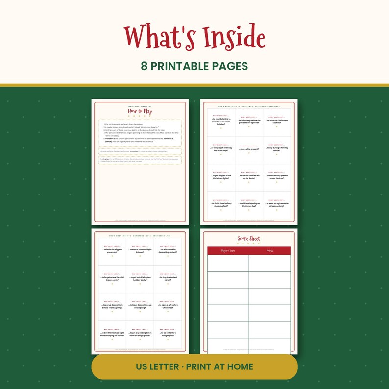 Who's Most Likely To Christmas Edition, 60 Printable Question Cards, Holiday Party Game for Family, Office & Friends, PDF image 2