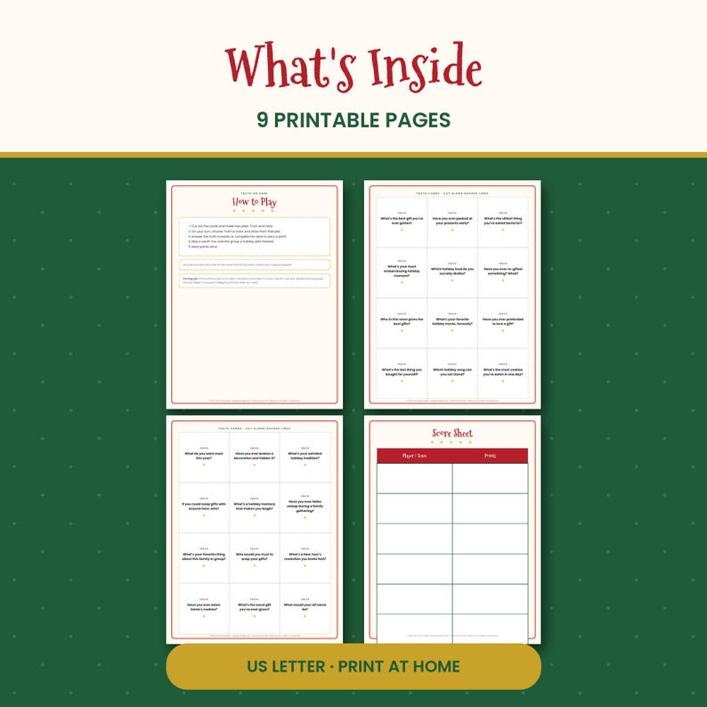 Christmas Truth or Dare Game, 60 Family Friendly Printable Cards, Holiday Party Game for Kids, Teens & Adults, Instant PDF image 2
