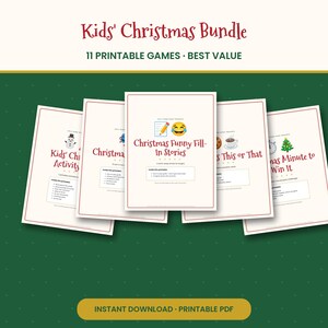Kids Christmas Games Bundle, 11 Printable Holiday Activities, Bingo, Scavenger Hunt, Charades, Word Search, Classroom Party PDF image 1